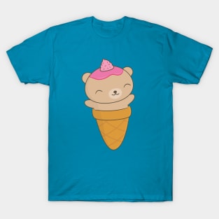 Cute Brown Bear Ice Cream Cone T-Shirt T-Shirt